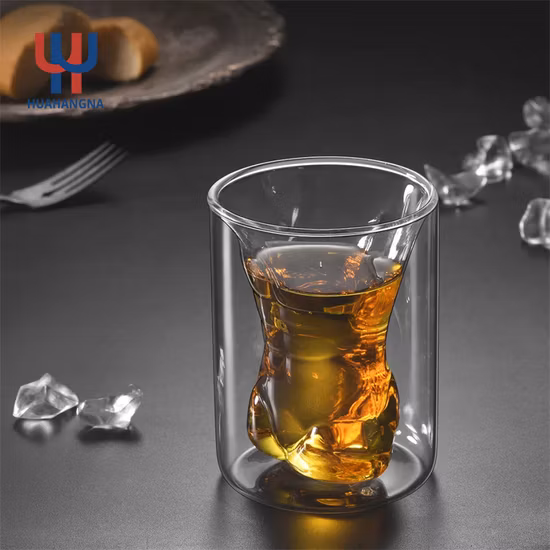 Copo de uísque de parede dupla Caneca de vidro Design exclusivo de parede dupla com corpo de homem e mulher Copo de uísque criativo